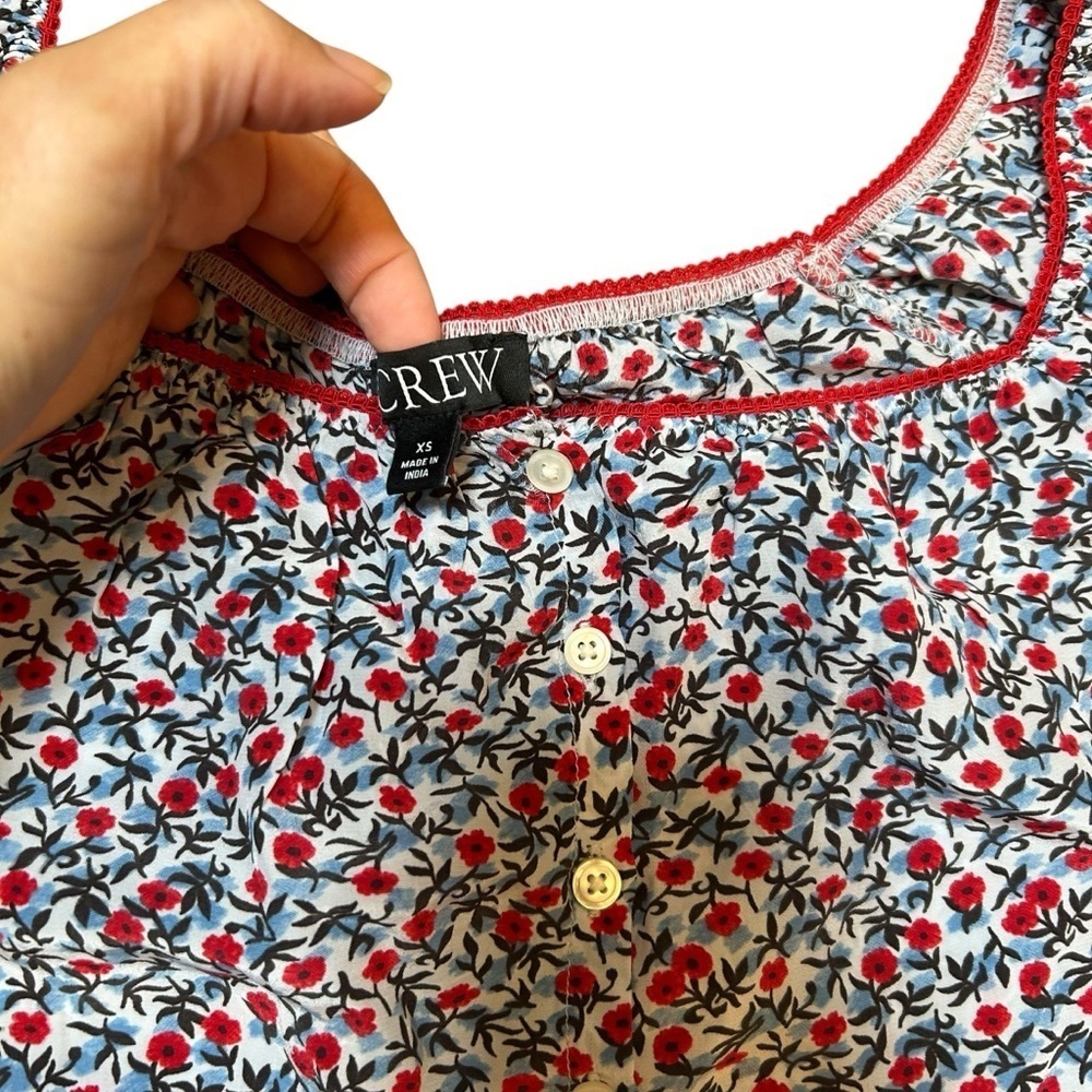 J. Crew Cap-sleeve top poppy crepe de chine size XS peasant square neck CI528 - Picture 6 of 10